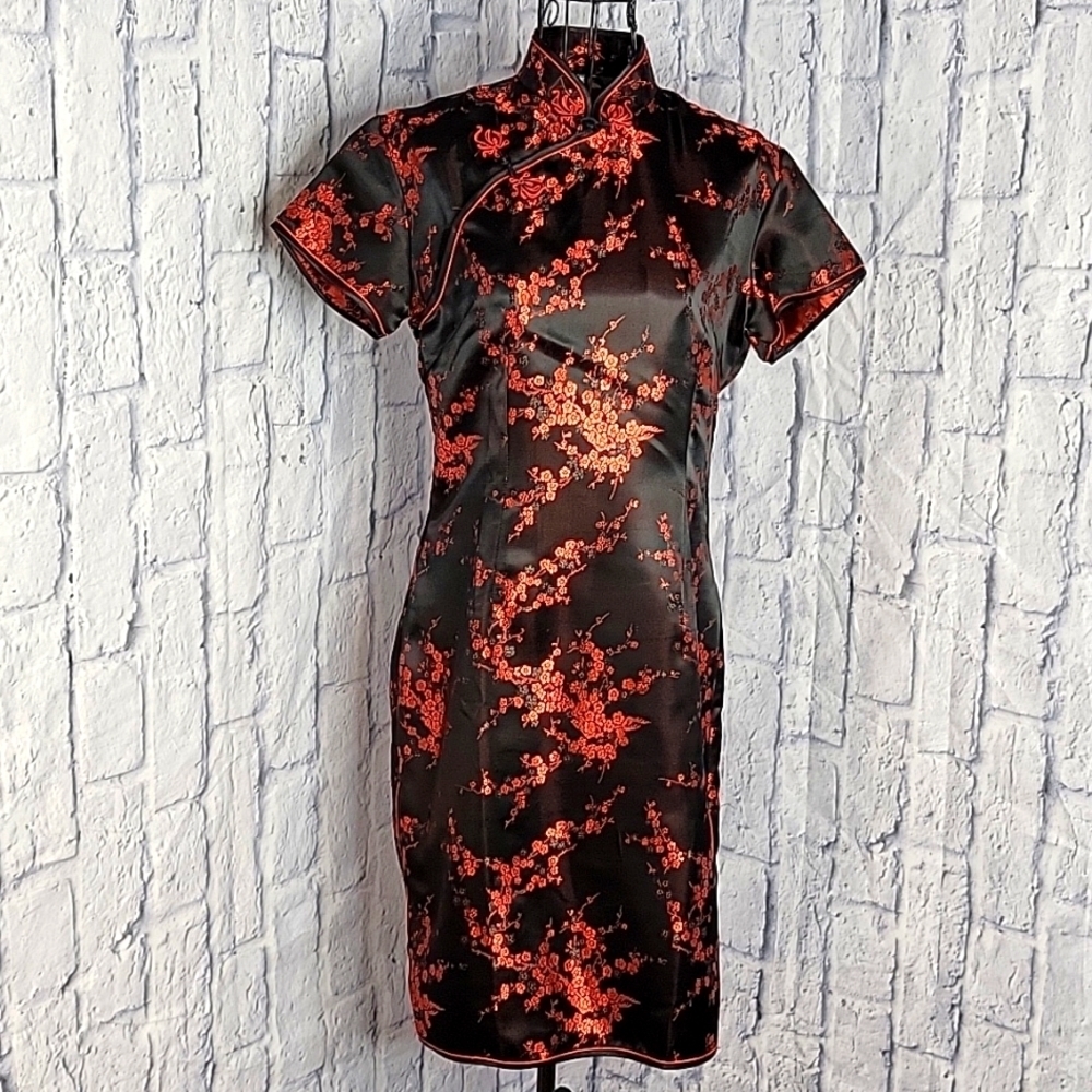 CHIC STAR Chinese Red and Black Floral Dressy Dress Size‎ 36/5/6